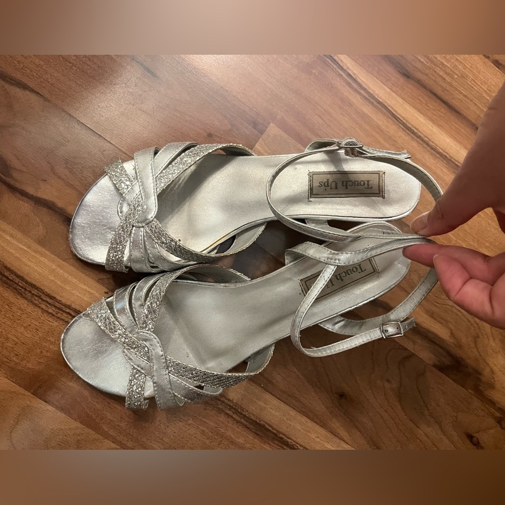 Silver Snakeskin-Detail Evening Sandals